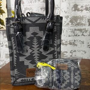Wrangler Black and Gray Geometric Mini tote  Bag
